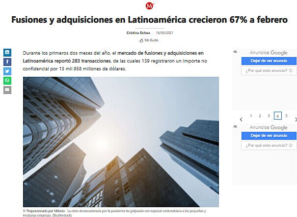 Fusiones y adquisiciones en Latinoamrica crecieron 67% a febrero